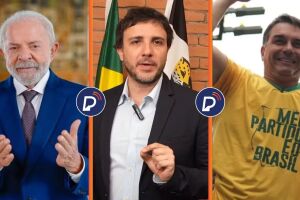 O candidato &agrave; Presid&ecirc;ncia da Rep&uacute;blica Renan Santos (Miss&atilde;o), Luiz In&aacute;cio Lula da Silva (PT) e o  o senador Fl&aacute;vio Bolsonaro (PL-RJ).