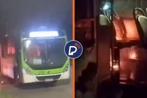 Um motorista de &ocirc;nibus foi feito ref&eacute;m e ficou ferido ap&oacute;s dois homens armados incendiarem o coletivo. 