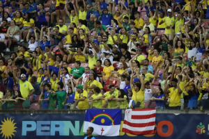 Torcida presente na Arena de Pernambuco no amistoso entre Brasil e Jamaica