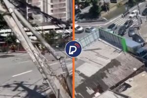 Poste cai pr&oacute;ximo &agrave; pra&ccedil;inha de Boa Viagem 