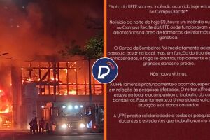 UFPE se posiciona ap&oacute;s inc&ecirc;ndio atingir pr&eacute;dio com laborat&oacute;rios de pesquisa e mant&eacute;m atividades nesta quinta (8).