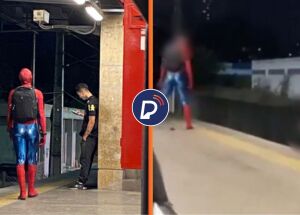 Homem Aranha e Batman brigando em estação de metrô em BH.