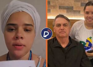 Mulher acusada de macumba e ela ao lado de Bolsonaro.