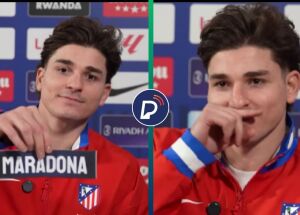 Juli&aacute;n &Aacute;lvarez faz brincadeira ap&oacute;s ouvir nome de Maradona.