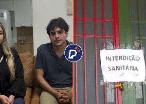 Dono de pizzaria La Favoritta ao lado da advogada e estabelecimento interditado.