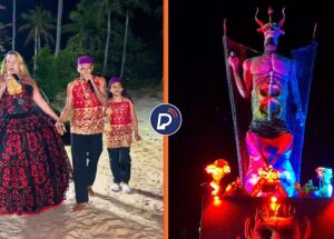  Influenciadora conhecida como a "feiticeira dos pol&iacute;ticos" inaugura a maior imagem do Diabo do mundo