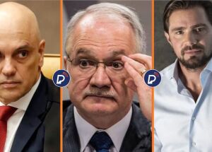 Ministros do STF, Alexandre de Moraes e Edson Fachin e o banqueiro Daniel Vorcaro