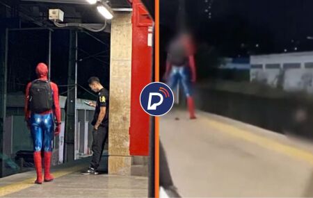 Homem Aranha e Batman brigando em estação de metrô em BH.