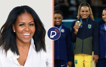 MICHELE OBAMA exalta reverência de Simone Biles a Rebeca Andrade em pódio olímpico.