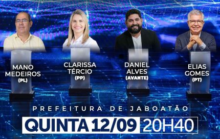 Debate entre candidatos a prefeito de Jaboatão acontece nesta quinta-feira (12).