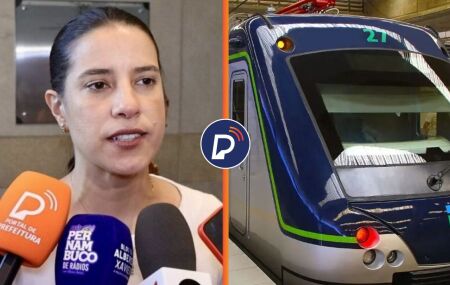 Governadora Raquel Lyr ao lado do metr&ocirc; do Recife.
