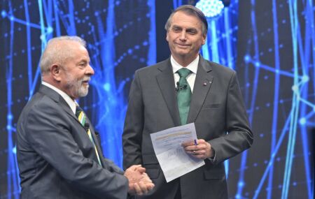 Lula e Bolsonaro no primeiro debate no 2&ordm; turno, realizado pela TV Bandeirantes 