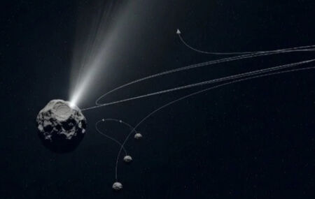 A sonda Europa Clipper, da NASA, enfrenta um poss&iacute;vel risco de colis&atilde;o com part&iacute;culas do cometa. 