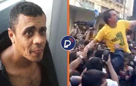 Ad&eacute;lio Bispo, autor da facada e momento do ataque a Bolsonaro.