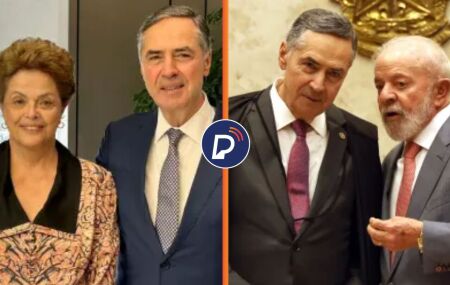 Barroso ao lado de Dilma e Lula.