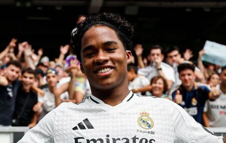 Endrick em sua apresenta&ccedil;&atilde;o no Real Madrid.
