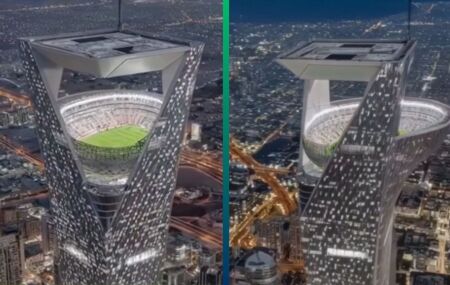 Ar&aacute;bia Saudita anuncia projeto do primeiro est&aacute;dio suspenso do mundo, a 350 metros de altura