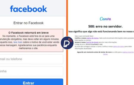 Facebook e Canva apresentam instabilidade.