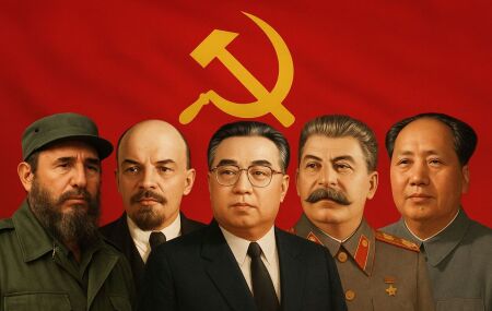Lideran&ccedil;as Comunistas: Fidel Castro, Vladimir L&ecirc;nin, Kim Il-Sung, Josef St&aacute;lin e Mao Ts&eacute;-Tung