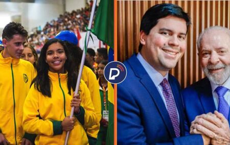 Edi&ccedil;&atilde;o dos jogos no Paraguai, em 2019, e o ministro dos Esportes Andr&eacute; Fufuca ao lado do presidente Lula.