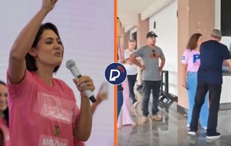 Prefeito abandona evento com Michelle Bolsonaro ap&oacute;s n&atilde;o ser convidado para subir no palanque.