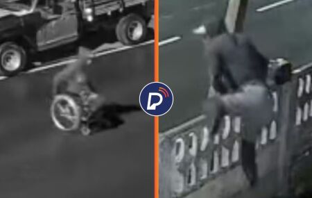 Momento em que cadeirante pula muro para realizar furto.