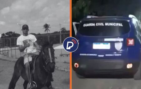 H&eacute;lder dos Santos, v&iacute;tima dos tiros e viatura da Guarda Municipal no local do crime.