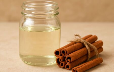 Mistura de vinagre branco com canela, usada em receitas caseiras para limpeza e aroma natural.