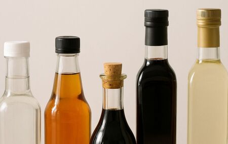 Variedade de vinagres usados na culin&aacute;ria e na limpeza, cada um com caracter&iacute;sticas pr&oacute;prias.