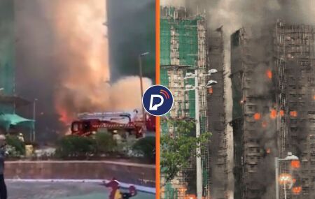 Pr&eacute;dio &eacute; atingido por inc&ecirc;ndio de grandes propor&ccedil;&otilde;es em Hong Kong.