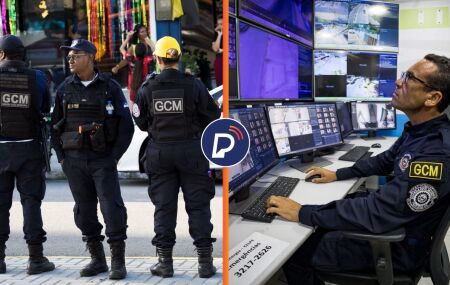 Agentes da GCM de Paulista nas ruas e em monitoramento de c&acirc;meras.