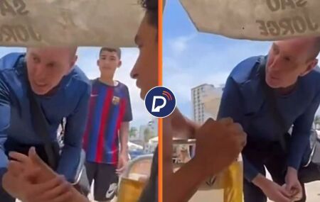 Rodrigo Manga &eacute; visto vendendo amendoim na praia.