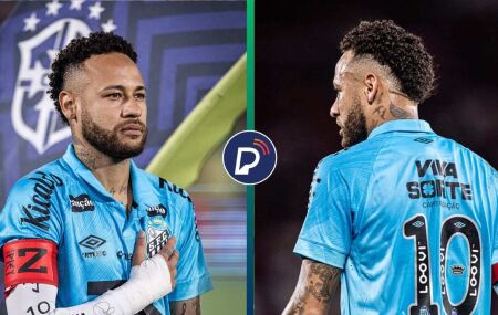 Neymar em campo no duelo contra o Flamengo, pelo Brasileir&atilde;o, no domingo (09).
