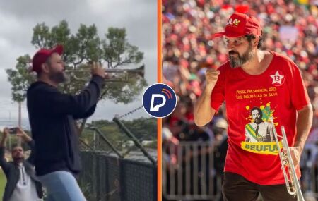 Trompetista rouba a cena novamente ao tocar "T&aacute; na hora do Jair" na PF ap&oacute;s pris&atilde;o de Bolsonaro