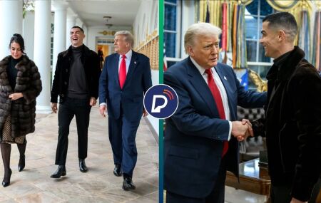 Trump e Cristiano Ronaldo em reuni&atilde;o na Casa Branca.
