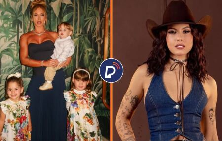 Virginia Fonseca com os filhos e a cantora Ana Castela. 