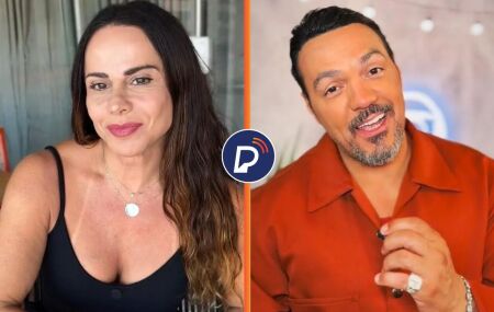 Viviane Ara&uacute;jo e o cantor Belo. 