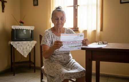 Idoso segurando uma conta de energia. 