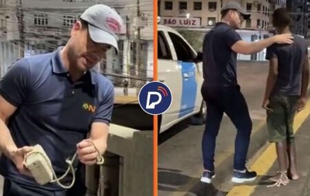 Eduardo Moura na Ponte Duarte Coelho, no Recife, com adolescente.