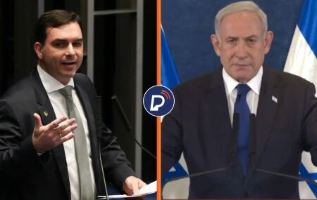 Fl&aacute;vio Bolsonaro e Benjamin Netanyahu.