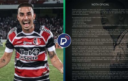 Thiago Galhardo divulga nota explicando sa&iacute;da do Santa Cruz.