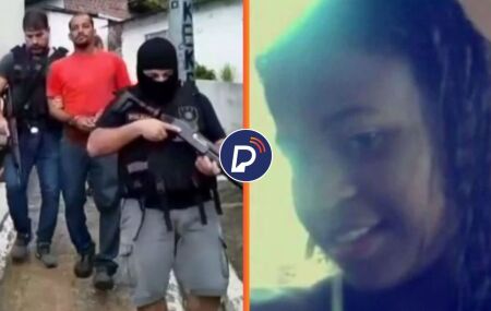 Rafael Penedo da Silva sendo conduzidoo e mulher que foi morta pelo r&eacute;u.