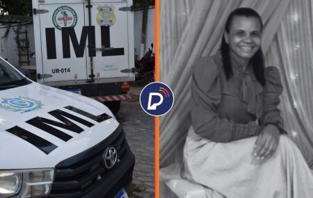 Carros do IML e Elis&acirc;ngela Santos Oliveira, v&iacute;tima que foi morta pelo marido.