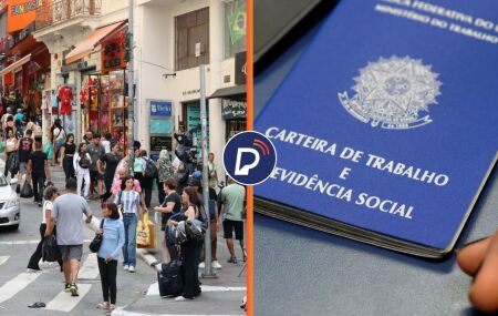 Pessoas no com&eacute;rcio e carteira de trabalho.