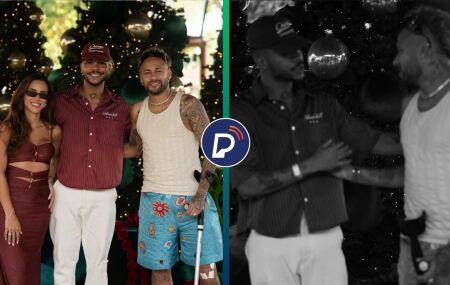 Jess&eacute; Aguiar e Neymar durante festa de natal do craque.