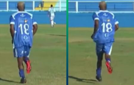 Marca&ccedil;&atilde;o dupla? Jogador de futebol entra em campo com tornozeleira eletr&ocirc;nica