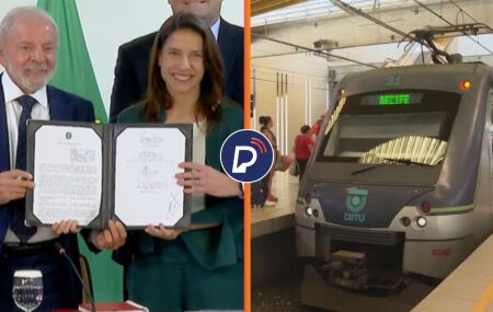 Lula e Raquel Lyra em concess&atilde;o de investimentos e metr&ocirc; do Recife.