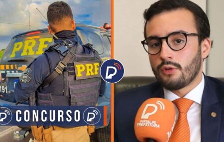 Agente da PRF com tarja de concurso e deputado Lula da Fonte em entrevista ao Portal de Prefeitura.