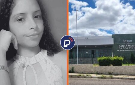 &Eacute;rica Andrielly, que foi morta e F&oacute;rum onde ocorrer&aacute; julgamento.