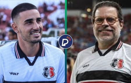 Thiago Galhardo e Bruno Rodrigues com camisa do Santa Cruz no Arruda.